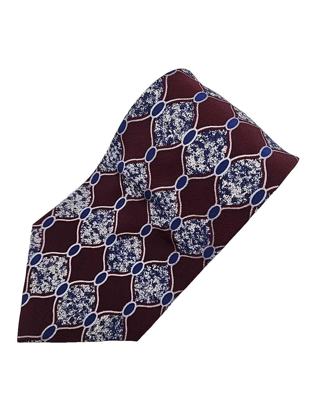 Brandini Silk Necktie, Burgundy w/Blue Abstract Pattern - Like New